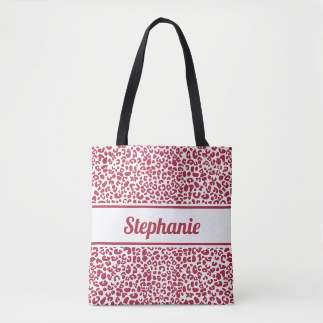 Trendroter und weißer Leoparddruck mit Namen Tasche (Vorderseite)