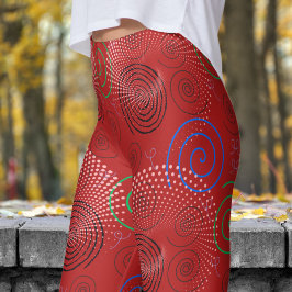 Trendrotes Hypnotic-Wirbel-Muster Leggings