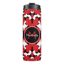 Trendrotes Schwarzes Kuh Print Monogram Thermosbecher