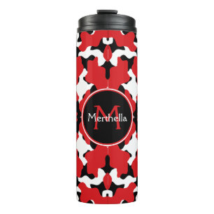 Trendrotes Schwarzes Kuh Print Monogram Thermosbecher