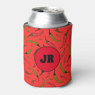Trendrotes und grünes Chili Pfefferdruckmonogramm Dosenkühler