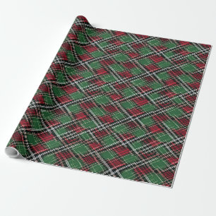 Trendrotes und grünes Weihnachtsmuster Kariert Geschenkpapier
