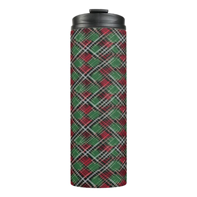 Trendrotes und grünes Weihnachtsmuster Kariert Thermosbecher (Vorderseite)