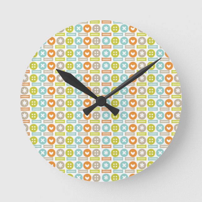 Trends-Button-Muster Runde Wanduhr (Vorderseite)