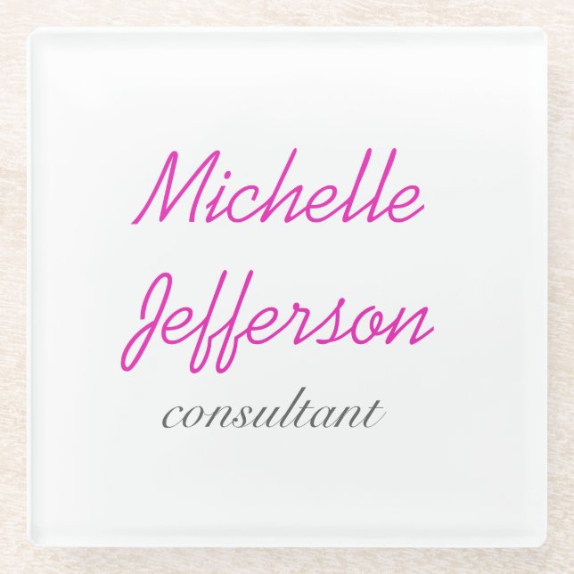 Trendschriftlich Pink White Clean Glasuntersetzer (Vorderseite)