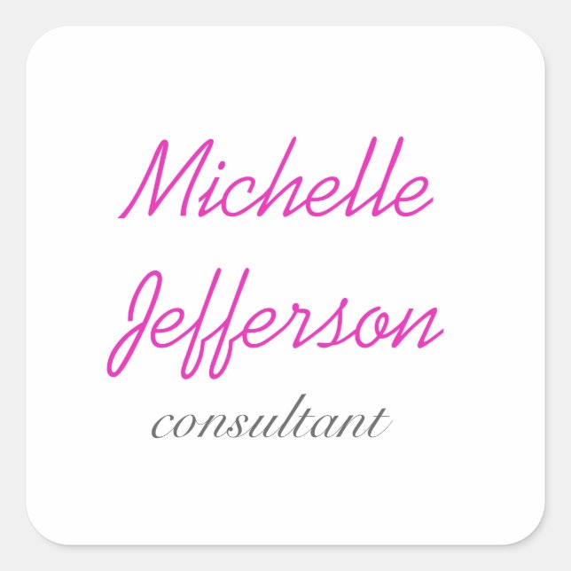 Trendschriftlich Pink White Clean Quadratischer Aufkleber (Vorderseite)