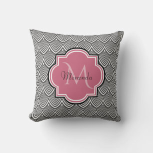 Trendschwarz angestrichene Scallops Pink Monogram Kissen