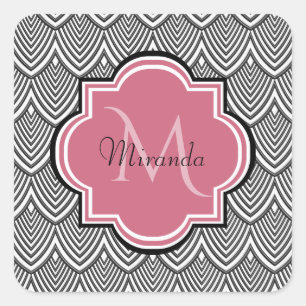 Trendschwarz angestrichene Scallops Pink Monogram Quadratischer Aufkleber