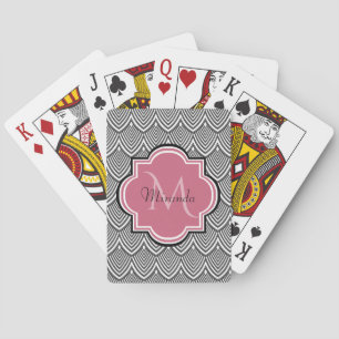 Trendschwarz angestrichene Scallops Pink Monogram  Spielkarten