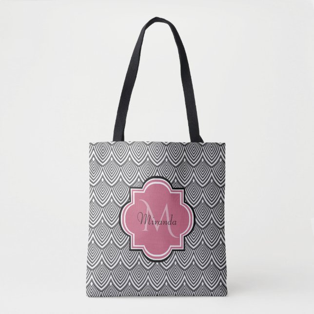 Trendschwarz angestrichene Scallops Pink Monogram  Tasche (Vorderseite)
