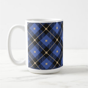 Trendschwarz-blaues Kariertes Muster Kaffeetasse