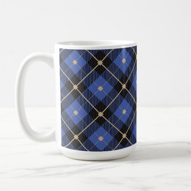 Trendschwarz-blaues Kariertes Muster Kaffeetasse (Links)