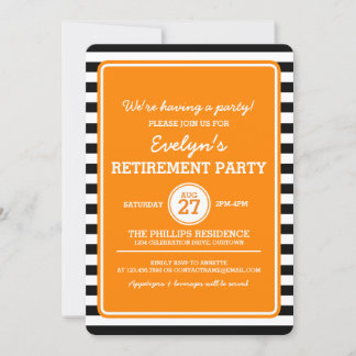 Trendschwarz/orange Streifen Party Einladung