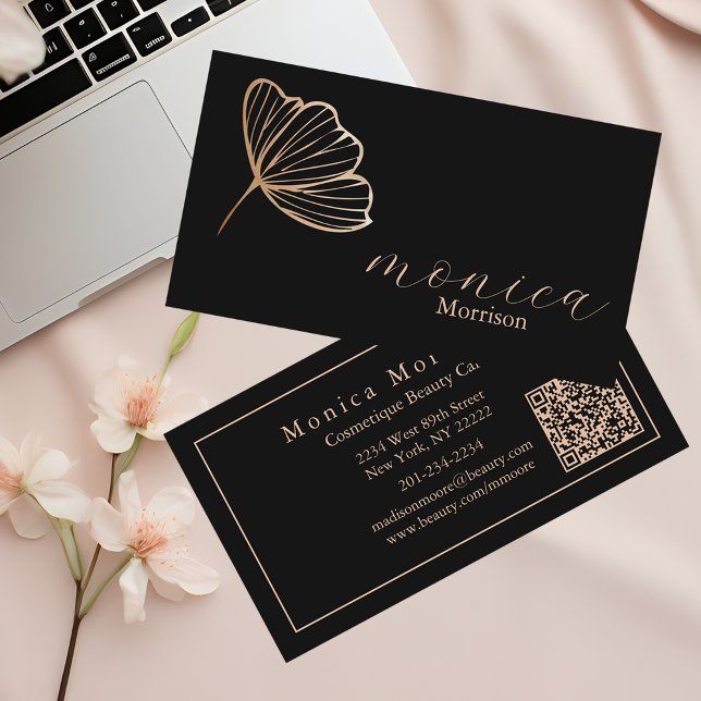 Trendschwarz & Rose Gold Hairstylist Business Card Visitenkarte (Von Creator hochgeladen)