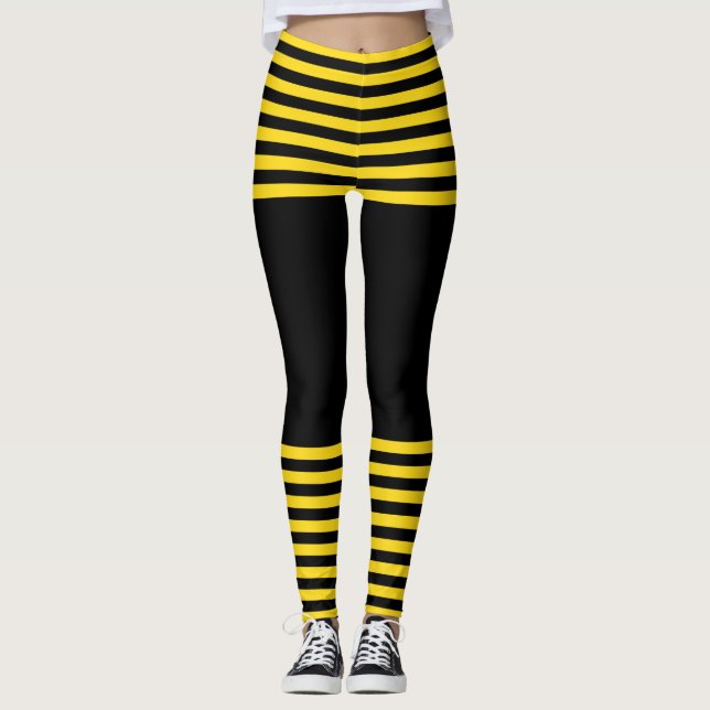 Trendschwarz und gelb gestreift leggings (Vorderseite)
