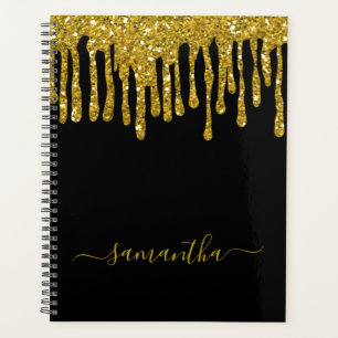 Trendschwarz und Gold Glitzer Tropfen Individuelle Planer