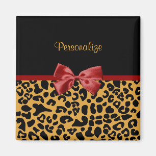 Trendschwarz und Gold Leopard Print Red Ribbon Bow Magnet