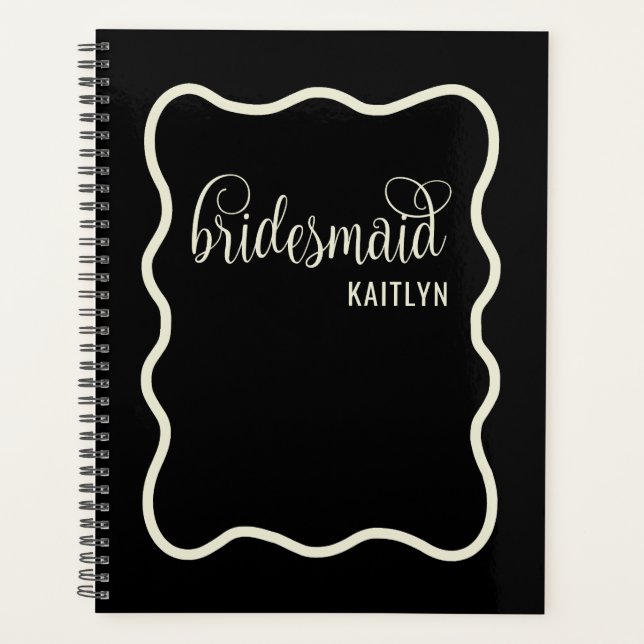 Trendschwarz und natürlich Retro Bridesmaid Planer (Vorderseite)