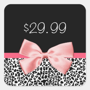 Trendschwarz und weiß Leopard Pink Preis-Markierun Quadratischer Aufkleber