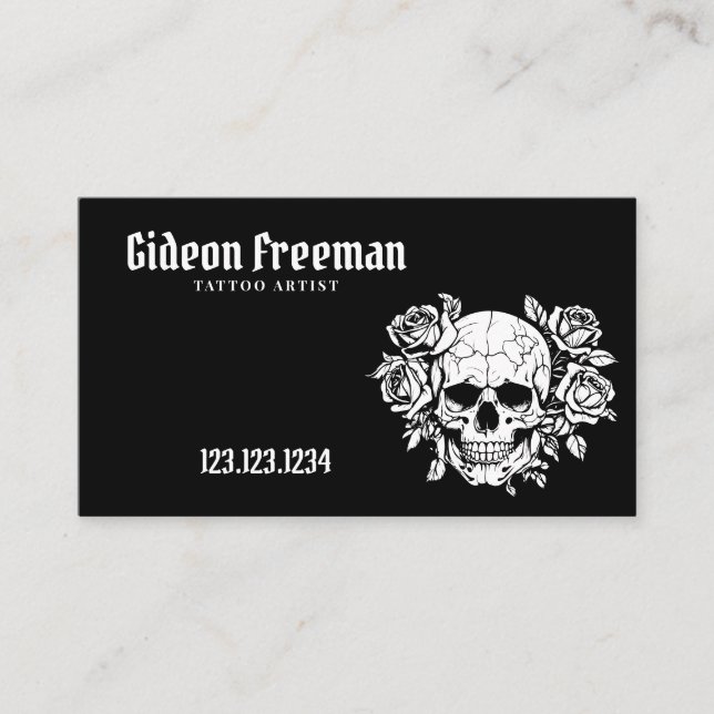 Trendschwarz und weiß Skull Tattoo Studio Visitenkarte (Vorderseite)