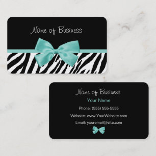 Trendschwarz und weiß Zebra Aqua Mint Ribbon Visitenkarte