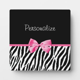 Trendschwarz und weiß Zebra Print rosa Band Fotoplatte