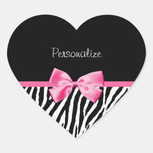 Trendschwarz und weiß Zebra Print rosa Band Herz-Aufkleber