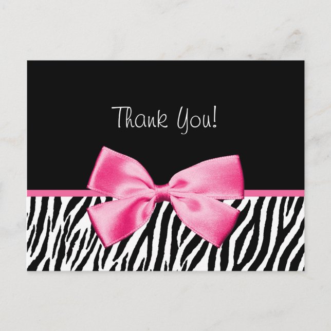 Trendschwarz und weiß Zebra Print rosa Band Postkarte (Vorderseite)