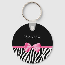 Trendschwarz und weiß Zebra Print rosa Band Schlüsselanhänger