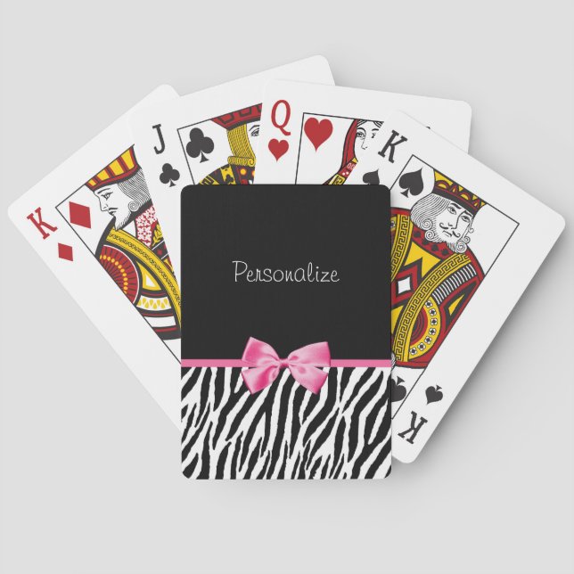 Trendschwarz und weiß Zebra Print rosa Band Spielkarten (Rückseite)