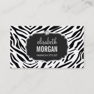 Trendschwarz und weiß Zebra Print Shiny Diamond Visitenkarte