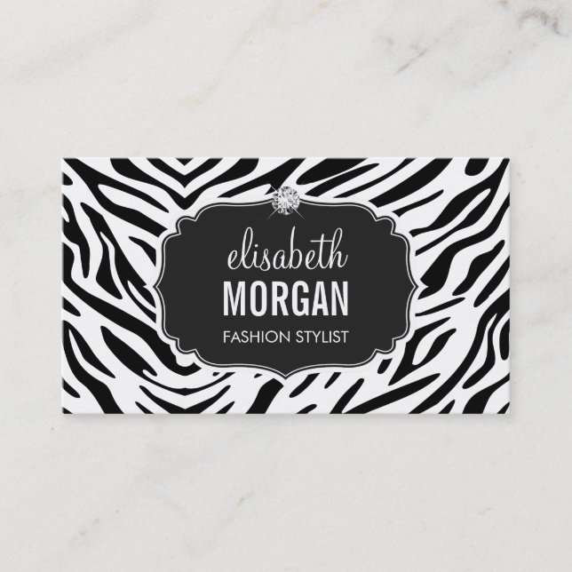 Trendschwarz und weiß Zebra Print Shiny Diamond Visitenkarte (Vorderseite)