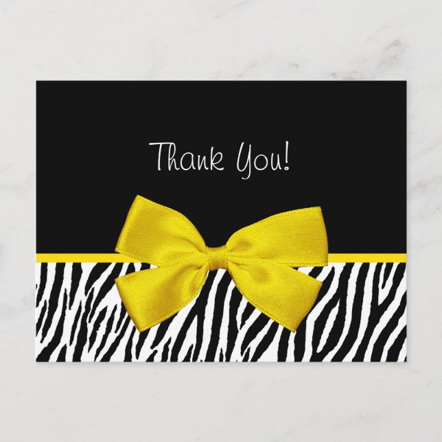 Trendschwarz und weiß Zebra Print Yellow Ribbon Postkarte (Vorderseite)