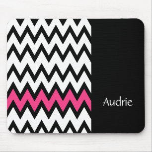 Trendschwarz-weiß Zickzack rosa mit Namen Mousepad