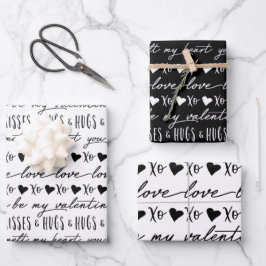 Trendschwarz-weiße Kalligraphie ist mein Valentine Geschenkpapier Set