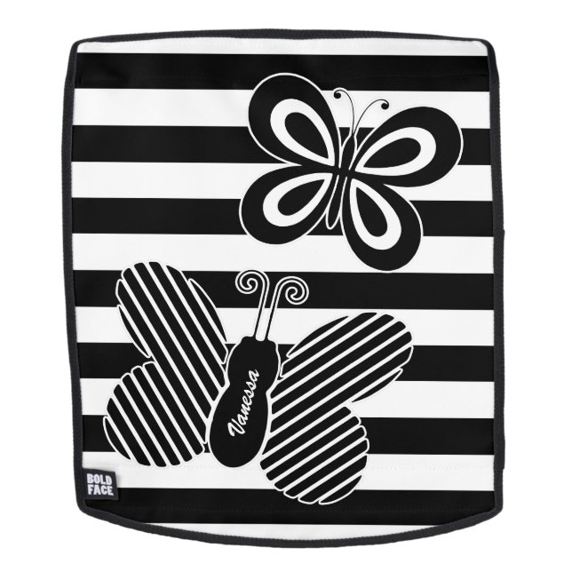 Trendschwarz-weiße Schmetterlingsstreifen mit Name Rucksack (Abnehmbare Front)
