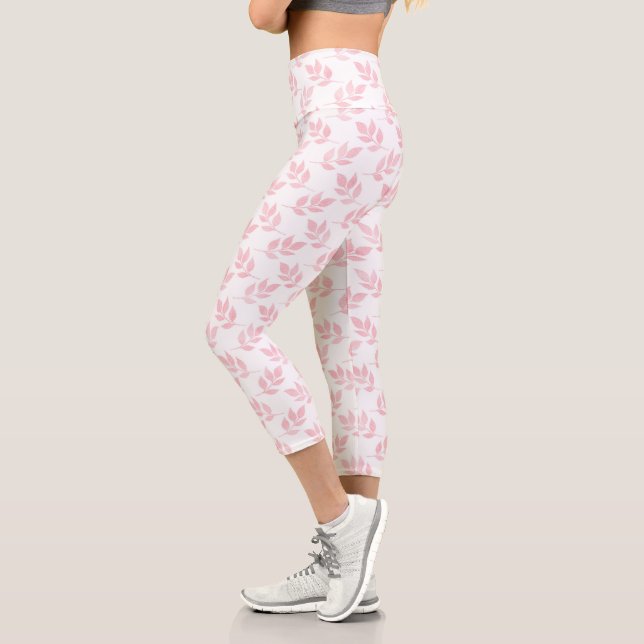 Trendsetter Rose Gold Glitzer Foliage White Design Capri Leggings (Links)