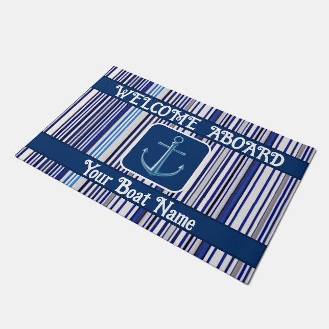 TrendSummer Navy Blue Boat Stripes Collection Fußmatte (Schrägansicht)