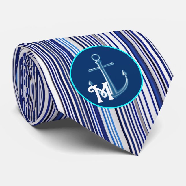 TrendSummer Navy Blue Boat Stripes Collection Krawatte (Gerollt)