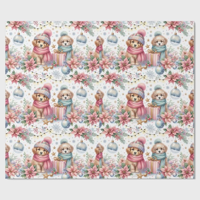 Trendweihnachtliche Welpen Wrapping Paper Geschenkpapier (Flach)