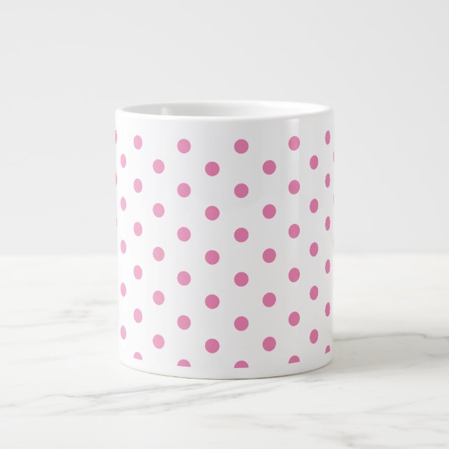 Trendweiß und rosa Polka Dots Muster Retro Jumbo-Tasse (Vorderseite)