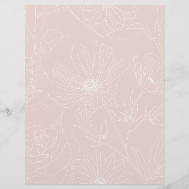 Trendweiße Blume Konturen Rosa Design Briefbogen (Vorderseite)