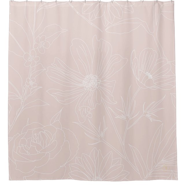 Trendweiße Blume Konturen Rosa Design Duschvorhang (Vorderseite)