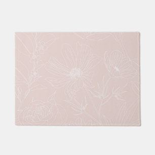 Trendweiße Blume Konturen Rosa Design Fußmatte