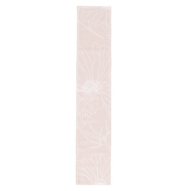 Trendweiße Blume Konturen Rosa Design Mittelgroßer Tischläufer (Vorderseite)