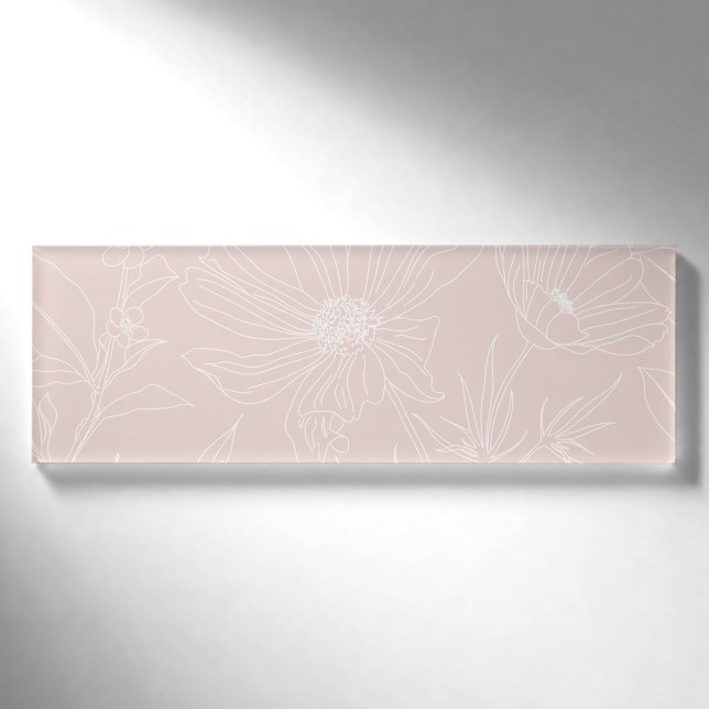 Trendweiße Blume Konturen Rosa Design Namenschild (Vorderseite)