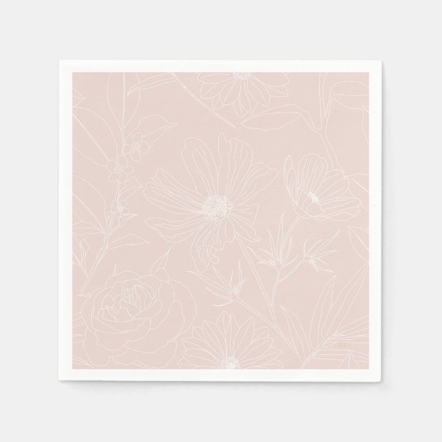 Trendweiße Blume Konturen Rosa Design Serviette (Vorderseite)