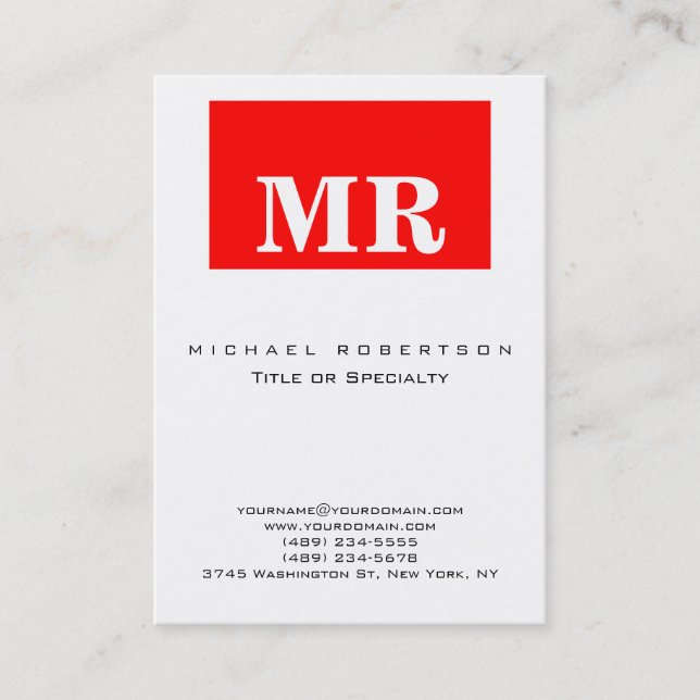 Trendweiße Minimalistische Monogram-Visitenkarte Visitenkarte (Vorderseite)