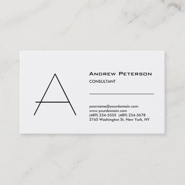 Trendweiße Monogram Standard-Visitenkarte Visitenkarte (Vorderseite)
