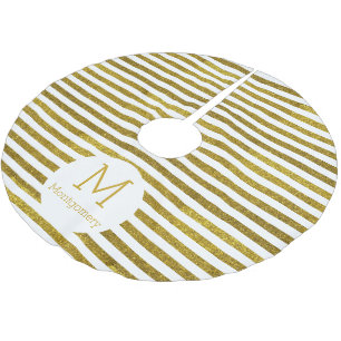 Trendweiße Streifen und Imitate Gold Glitzer Polyester Weihnachtsbaumdecke